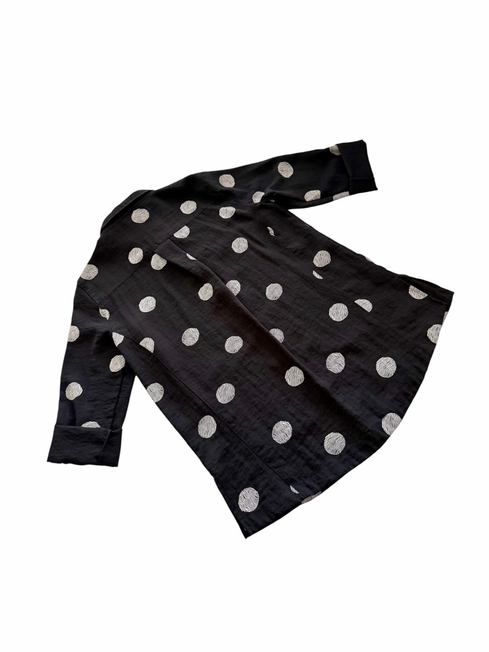 John Mark Black Button Front Roll-up Sleeve Shirt Tunic Size Large Polka Dot - Picture 9 of 15